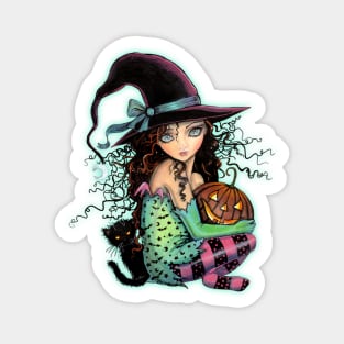 Halloween Hill Cute Witch Cat Pumpkin Sticker